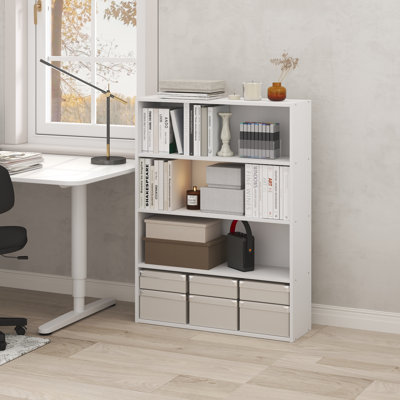 Bibliothèque Furinno PASIR, bibliothèque à 4 niveaux, bibliothèque avec tablette de rangement ouverte, 9,3 x 31,3 x 41,8, pour bureau personnel, salon, pin ambre