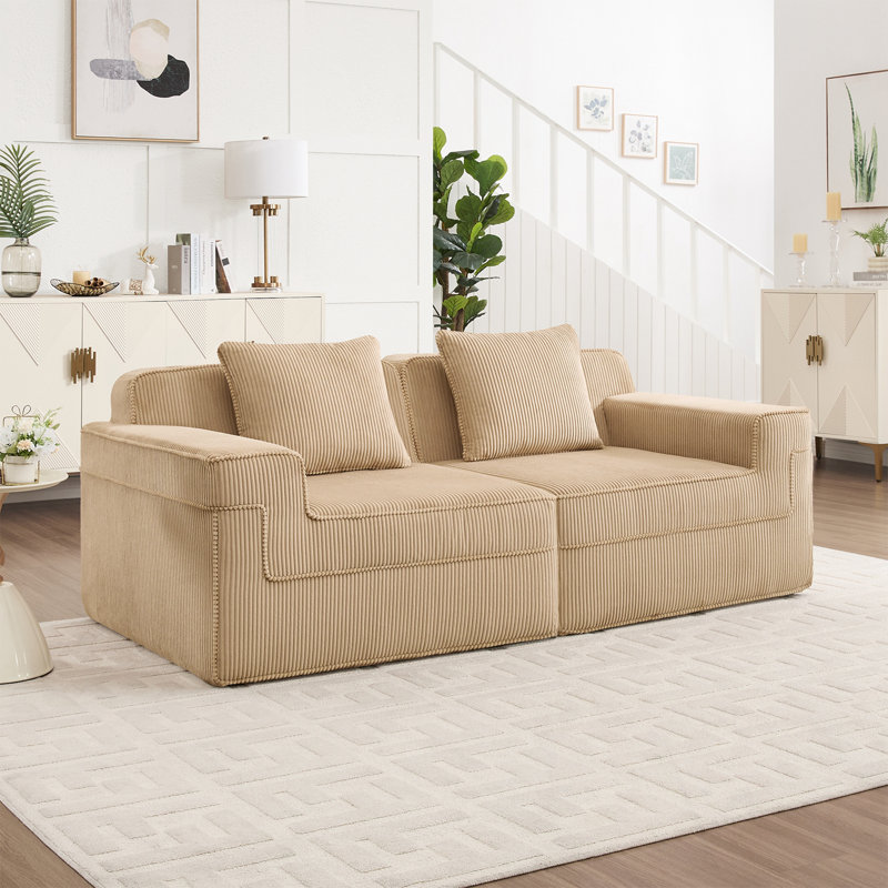 Loveseat with Throw Pillows and Deep Seat, Camel