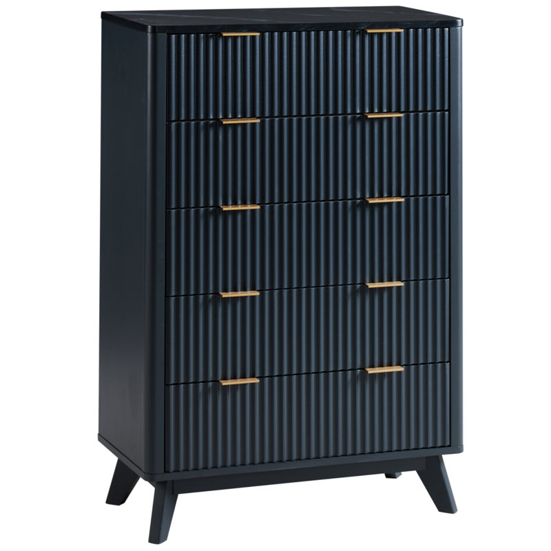 Commode 5 tiroirs Siyuan, Gris foncé