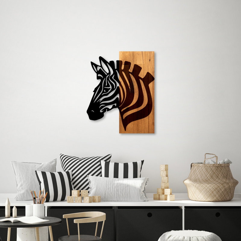 Elegant Decorative Wooden Wall Accessory, Walnut & Black, 18.9 x 22.8 x 1.2 inches | 50% Real Wood (Thickness: 1.2 inches) & 50% Metal (Thickness: 0.6 inches) | Unique Design for Home Décor, Stylish and Versatile