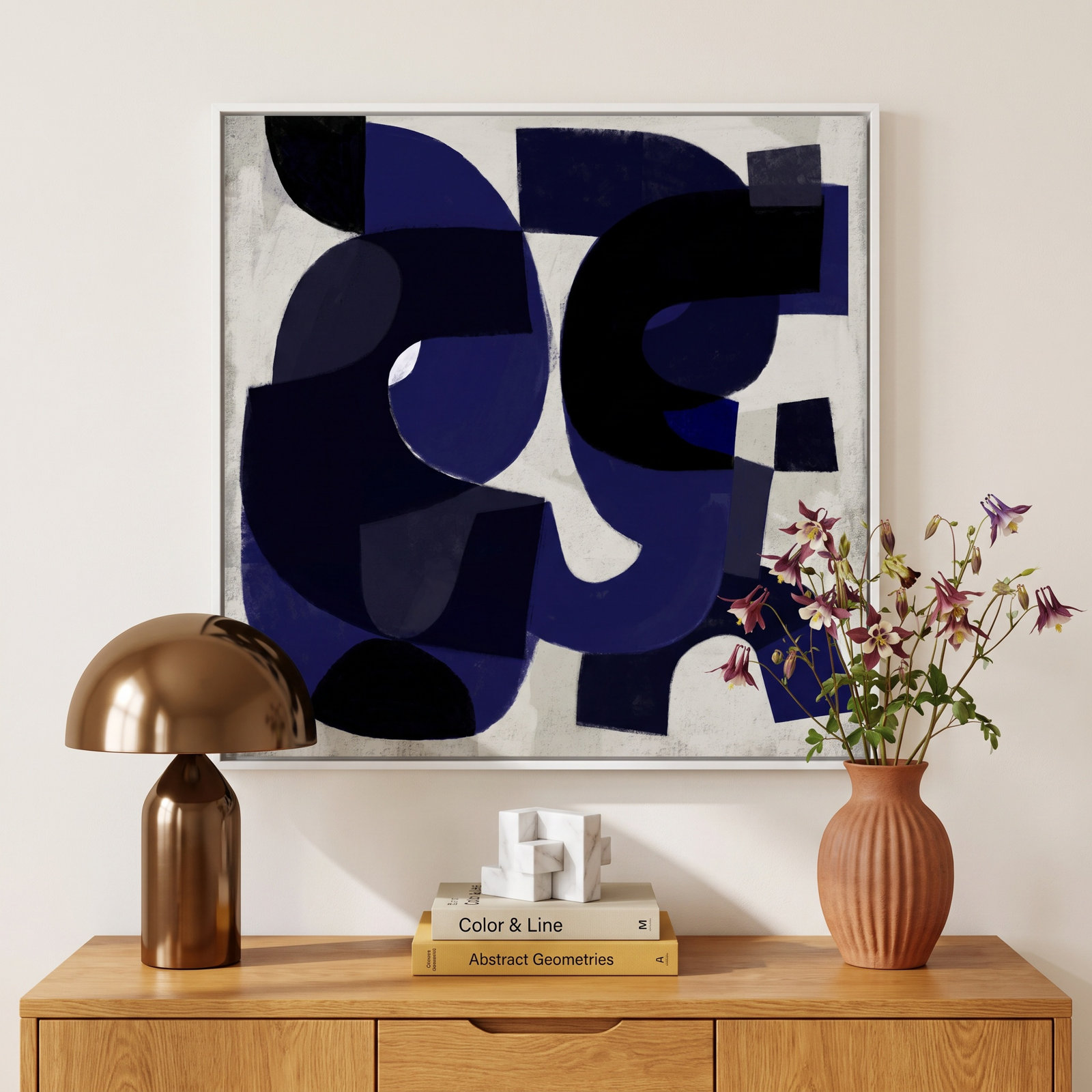 Kind Of Blue by StudioM, 24" H x 24" W x 1.25" D, White Framed Paper