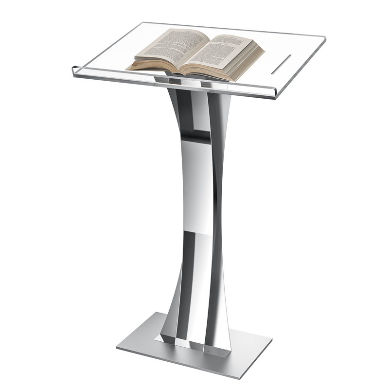Clear Acrylic Lectern Podium with Robust Metal Base, 10mm Thick Perspex Top, Freestanding Presentation Stand for Church, Classroom, Wedding & Conference Events,108cm Tall