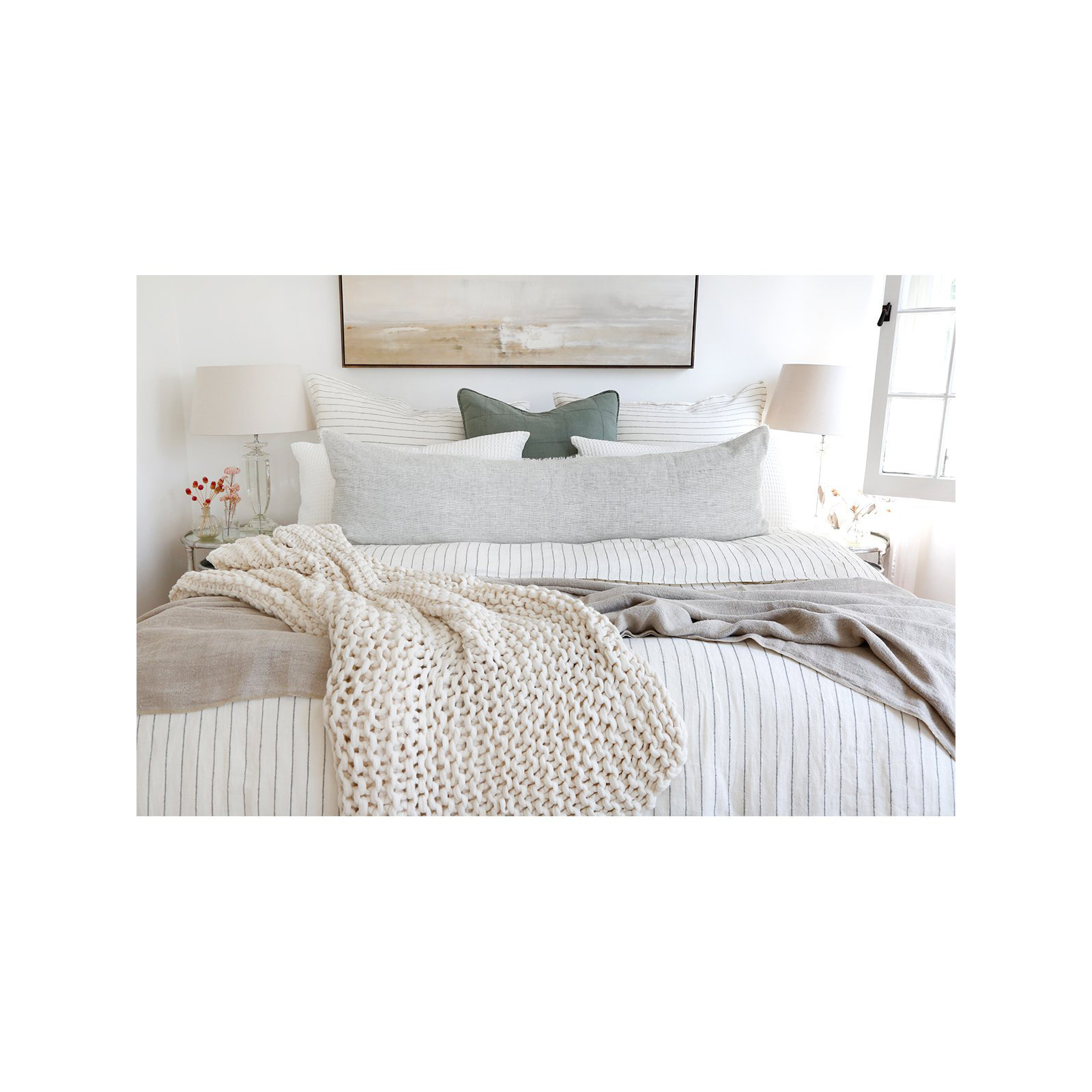  Blake 100% Linen Duvet Cover, Queen, Cream/Gray