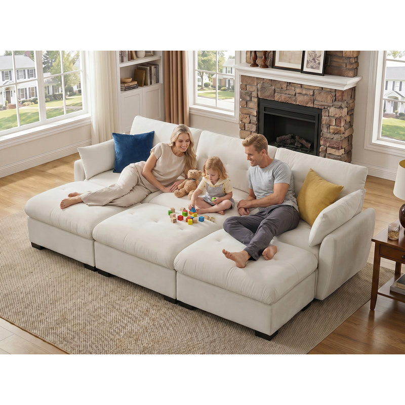 109.06'' Modular Upholstered Sectional Sofa Couch, Beige