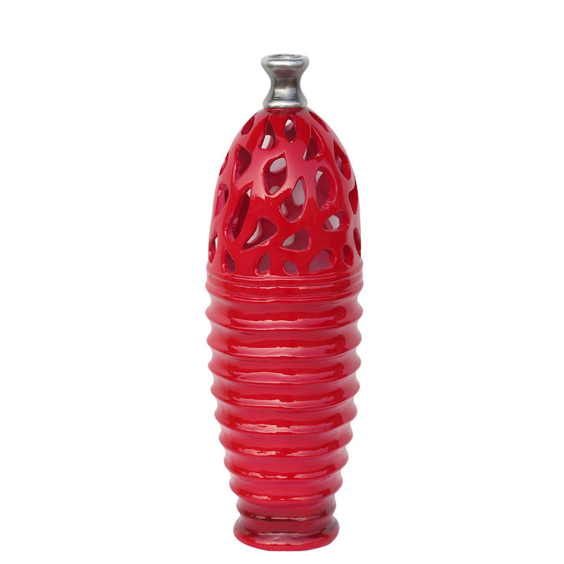 Vase de jardin 15 ", Rouge cardinal / gris