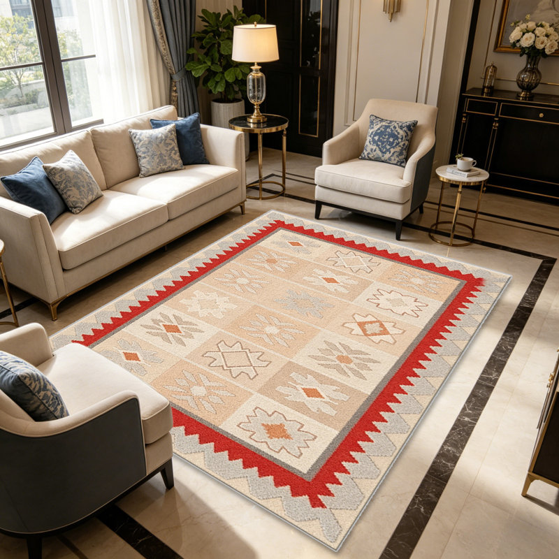 Beige Ethniccarpet-easy to clean, machine-washable, soft and comfortable; suitable for door mats, kitchens, living rooms, bedrooms, corridors, and laundry areas. Easy to clean, durable carpet for home decoration.