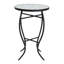 Table d'appoint d'extérieur ronde avec plateau de style mosaïque et pieds en fer courbés, gris et noir mat