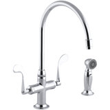 Glass Single-Hole Double Handle Kitchen Faucet with 9" Gooseneck Spout and Accent Sidespray