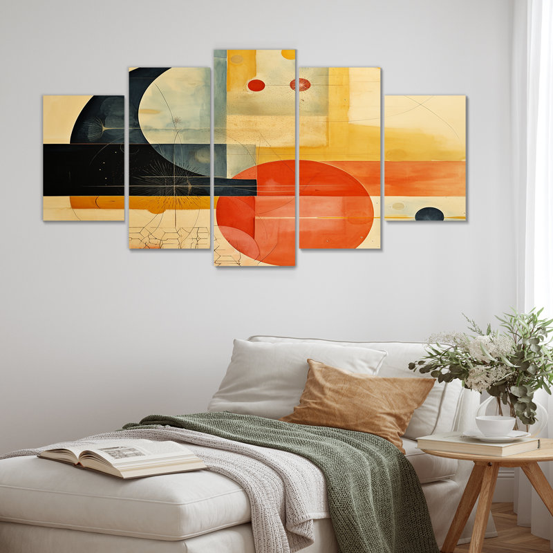 Brettany - Art mural géométrique 5 pièces, H 32 po x l 60 po