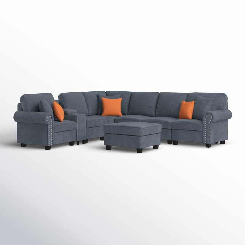 Kettner 136.35" Wide Reversible Modular Corner Sectional with Ottoman, Dark Gray Chenille