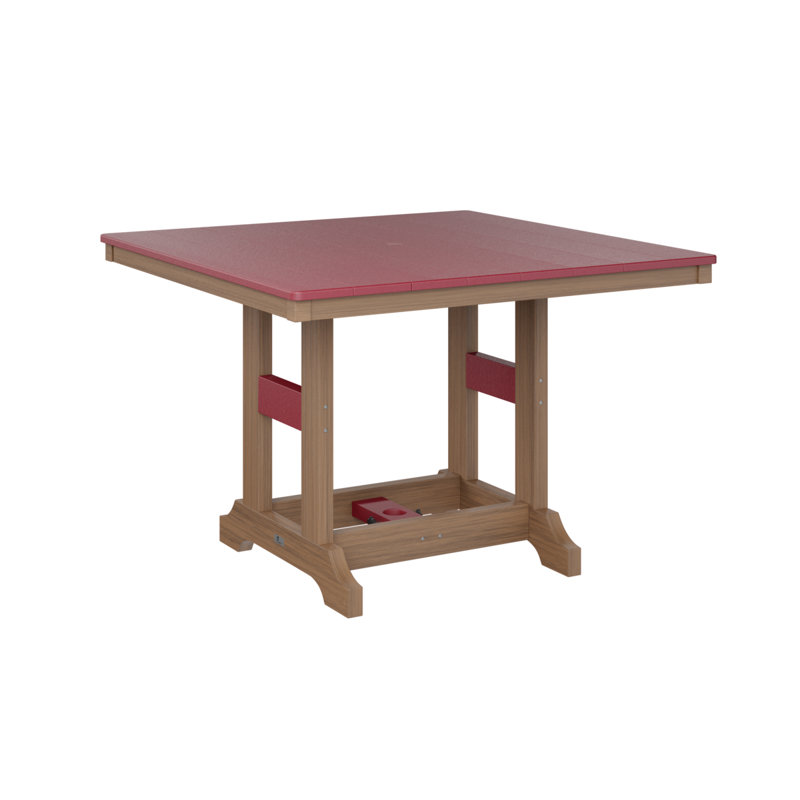 Garden Classic Outdoor Square Bar Table, Antique Mahogany, Scarlet Red