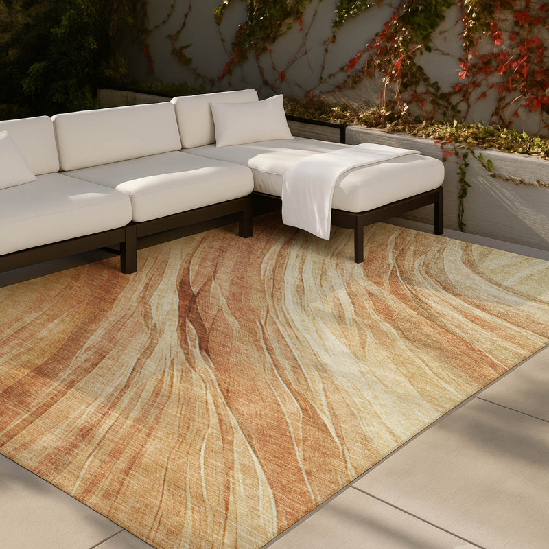 Tapis tourbillon intérieur / extérieur lavable à la machine ACN2871, Saumon, 8 pi x 10 pi