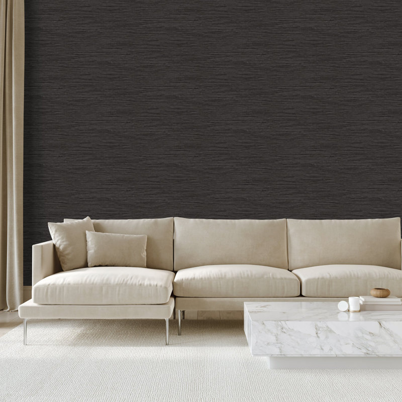 Style Sisters Classic Grasscloth Effect Wallpaper Roll, Black