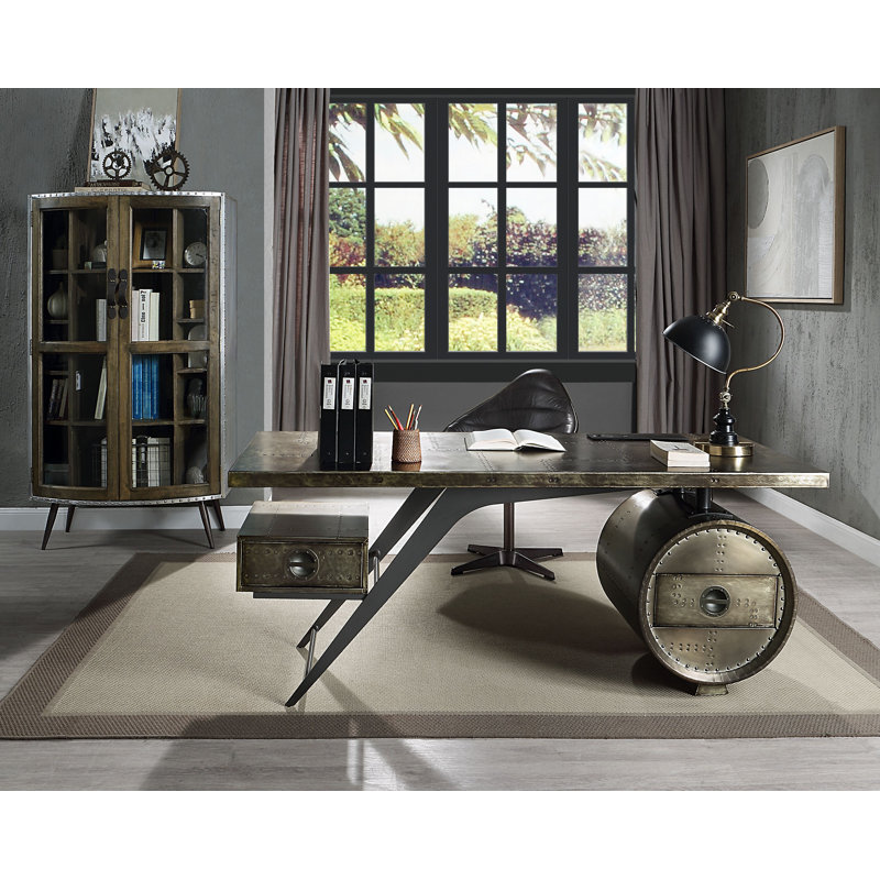 Kajana 2-Drawers Executive Desk with USB in Bronze Aluminum