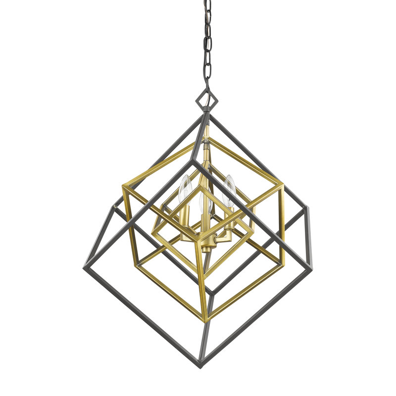 Lustre géométrique unique à 3 lumières Goulart, Vieux laiton / bronze
