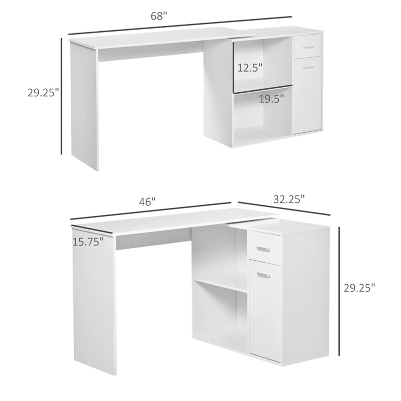 Bureau d'angle rotatif (sans tabourets), Blanc