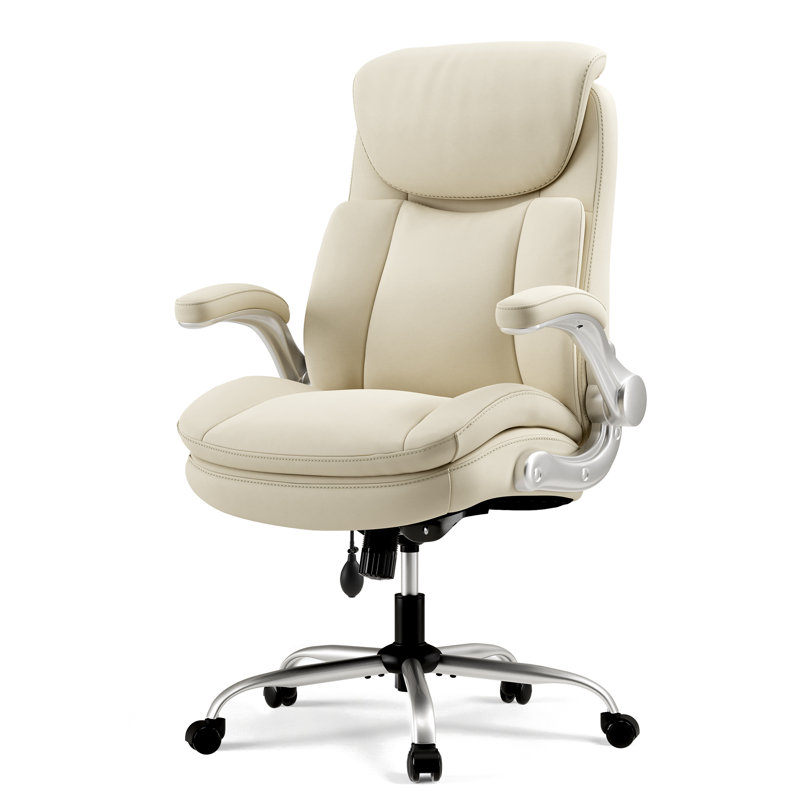 Upholstered Executive Office Chair, Adjustable High Back Heavy Duty Computer Chair with Flip Up Armrest, Faux Leather Desk Chair with Lumbar Support