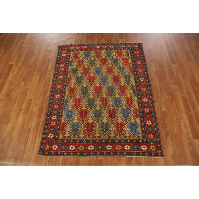 Pre-1900 Antique Wool Kazak Vegetable Dye Rug