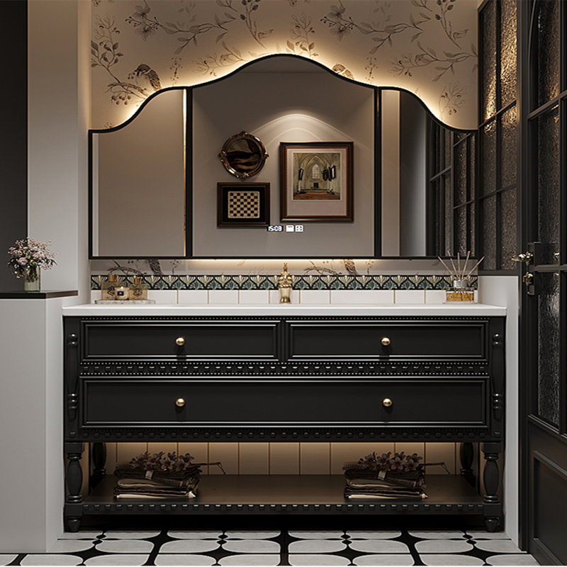 Smart bathroom cabinet retro American style, Black, 31.89" H x 59.06" W x 21.65" D