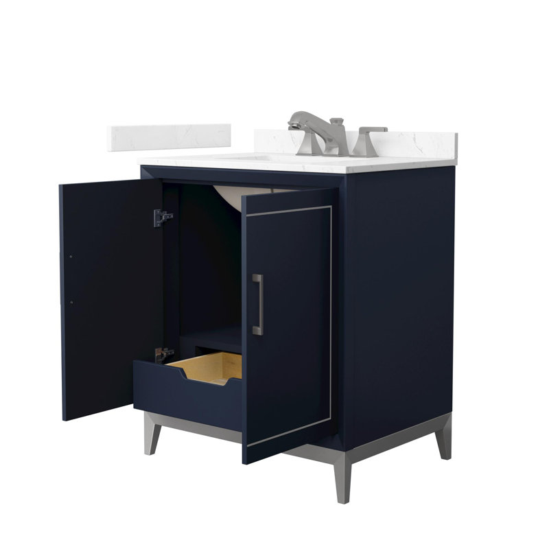 Marlena 30" Freestanding Single Bathroom Vanity with Cultured Marble Top, Brushed Nickel, Blue