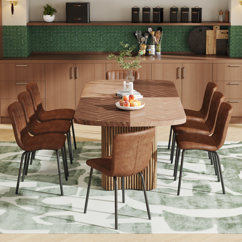 Double Robust Flutted Pedestal Dining Table Set, Brown