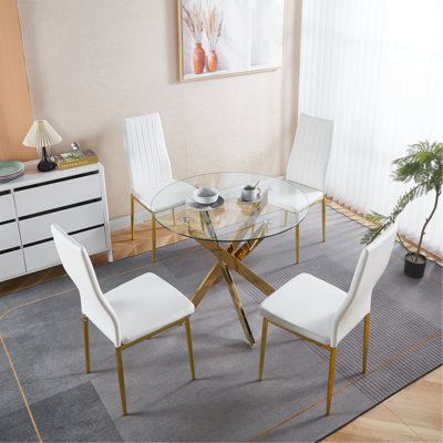Ensemble de salle à manger 1 + 4,5 pièces, table de salle à manger Mid-Century pour 4 à 6 personnes avec plateau en verre, table de salle à manger à piédestal, table basse de loisirs.