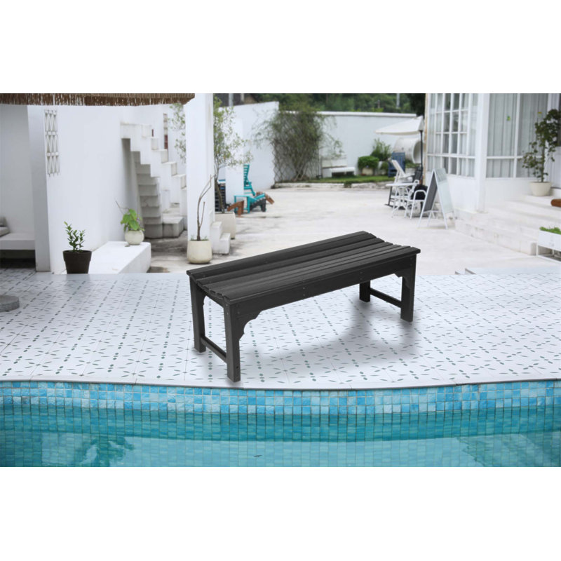 Backless HDPE Adirondack Bench With Wood Texture, Poly Lumber Seat For Patio, Backyard, Balcony, All Weather Resistant With UV Protection