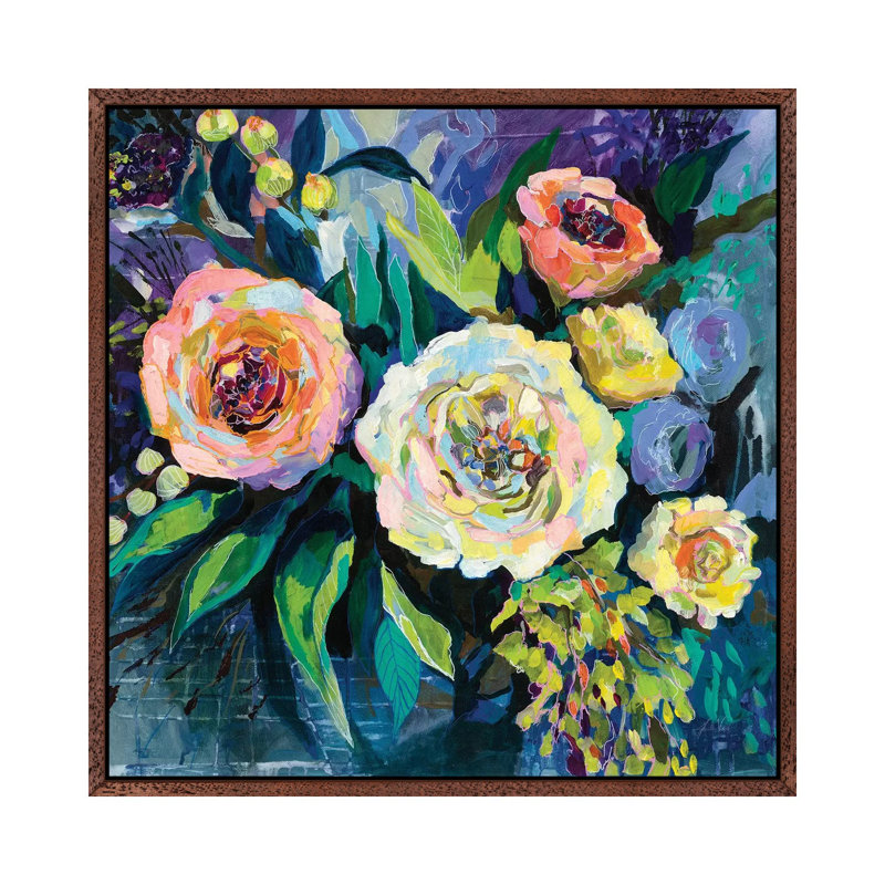Walk In The Garden by Jeanette Vertentes - Painting on Canvas, Classic Brown Wood Framed, 66.04cm H x 66.04cm W x 3.81cm D