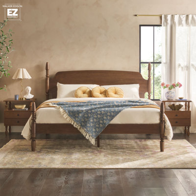 Solid Wood 3-Piece Spindle Vivienne Bed With Two Walker Edison Ez Assembly (Tm) Premium 2-Drawer Nightstands