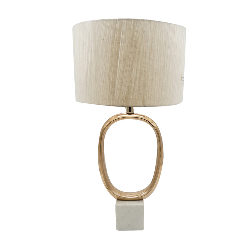 D14x28,5 "Lampe de table ovale en métal découpé avec abat-jour en lin crème