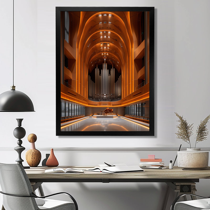 Reproduction d'art moderne orange symphonique, H 12 po x l 20 po, Cadre photo noir simple