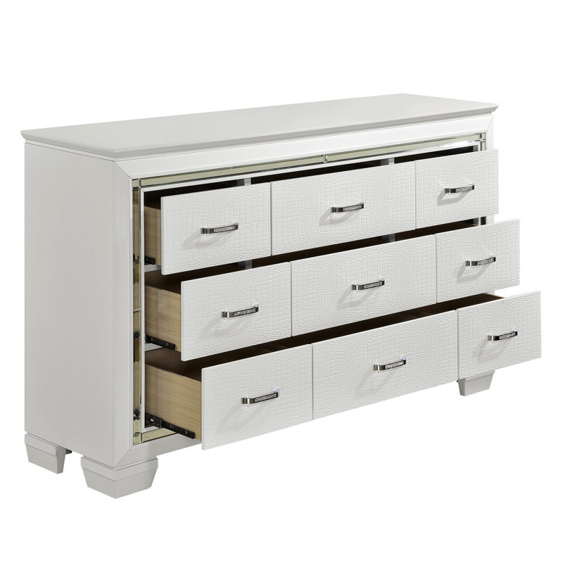 Commode de style audacieux 9 tiroirs, Blanc