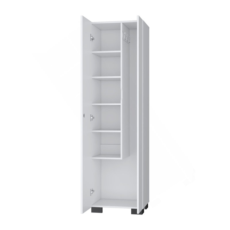 Armoire à balai Aiken avec tablettes de rangement et supports à balai, blanc