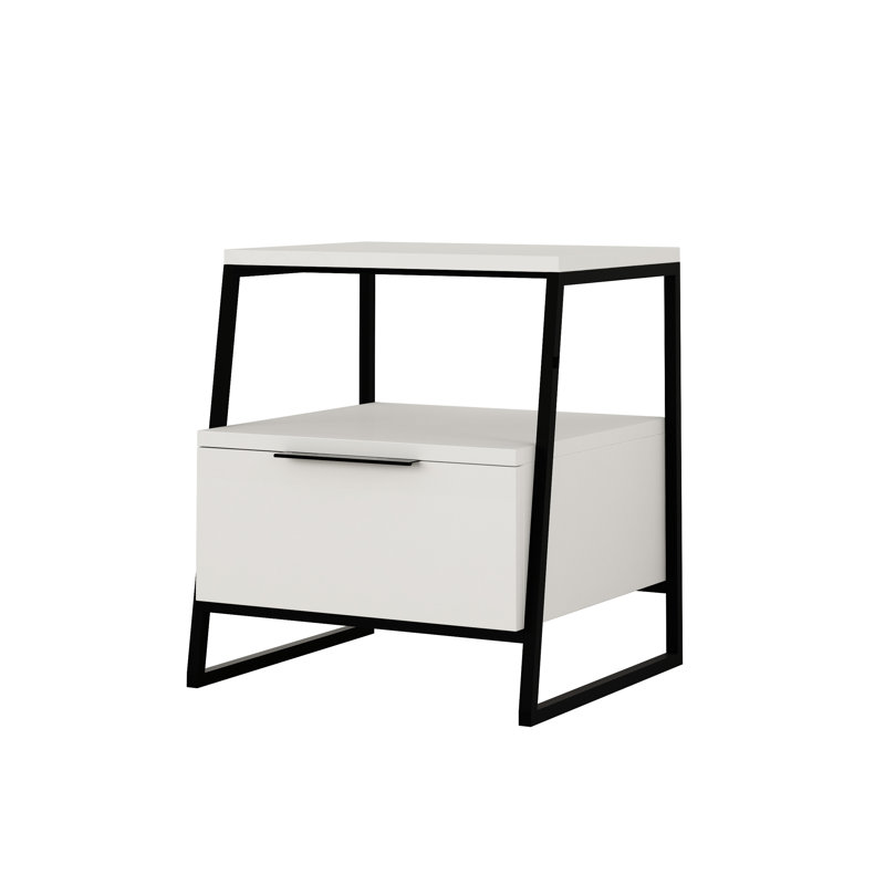 Catinna 1 Drawer Bedside Table | Modern Nightstand with Open Shelf, White