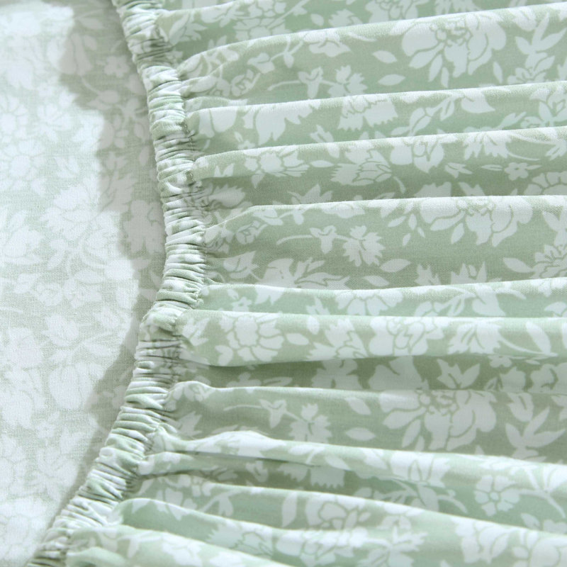 Percale Novelty 200 Thread Count Printed Cotton Sheet Set, Queen Sheet Set with 2 Standard Pillowcases,  Green Heirloom Ditzy