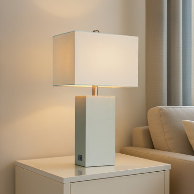 21" Modern Faux Leather Table Lamps with USB-A & USB-C Charging Ports (Set of 2)