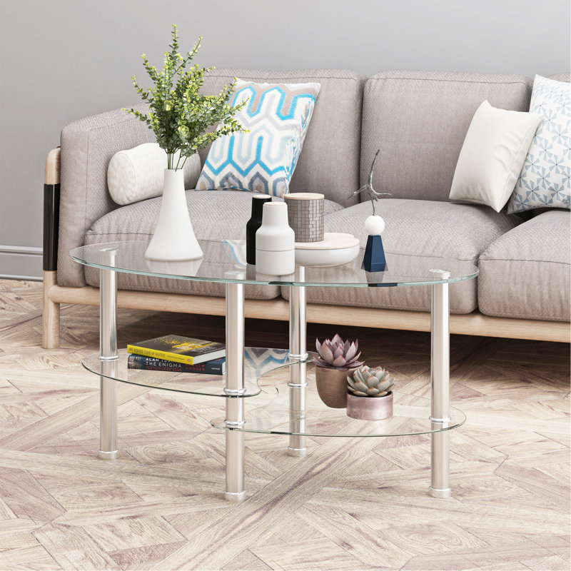 Table basse ovale en verre transparent, Cream