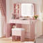 Ensemble de coiffeuse avec miroir lumineux à DEL et prise de courant, plateau de maquillage avec 3 bibliothèques ouvertes, 3 casiers, 2 tiroirs, table de commode pour chambre à coucher, vestiaire-141899598