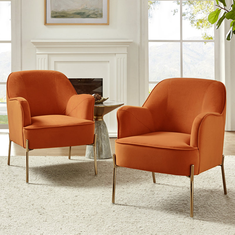 Cleo 26" Wide Contemporary Chair with Recessed Arms, Orange