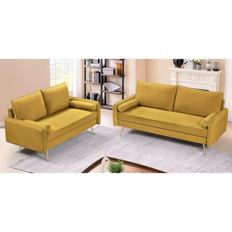 Canapé 2 places Modern, Mustard Yellow Polyester