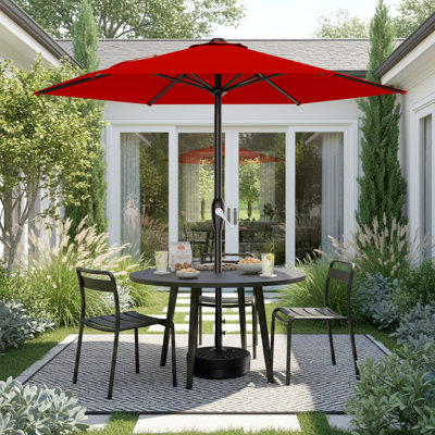 Parasol d'extérieur de 7,5 pi, parasol de marché, parasol de marché, parasol en métal avec bouton-poussoir inclinable et manivelle, 6 baleines, auvent en polyester