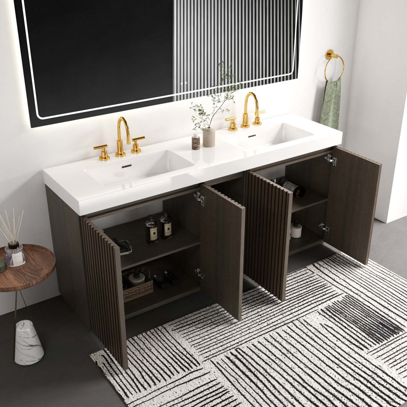 Meuble-lavabo moderne avec rangement spacieux et conception écologique, Chêne fumé