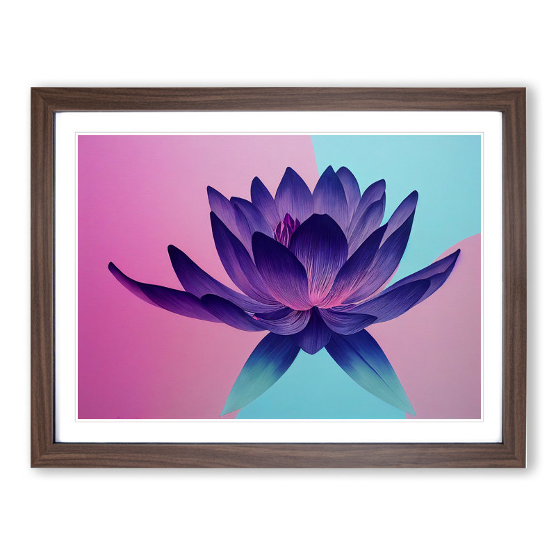 Classic Lotus Flower - Framed Print, 25cm H x 34cm W x 2cm D, Walnut