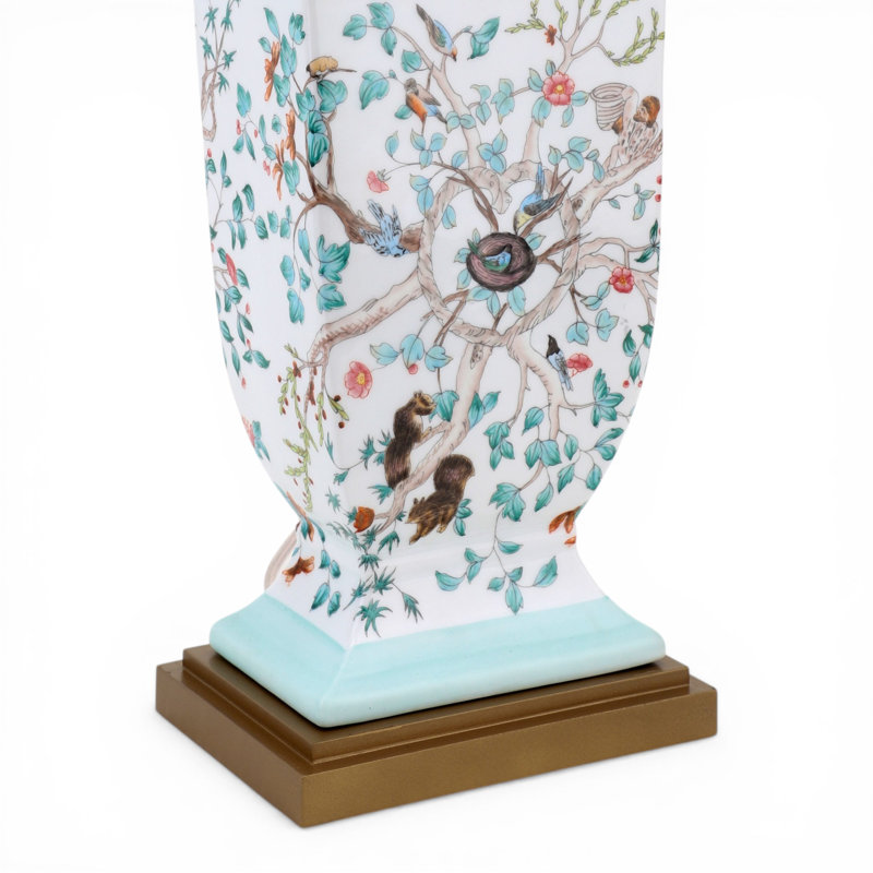 Garden of Life Hand Painted Porcelain Table Lamp with Gold Wood Base