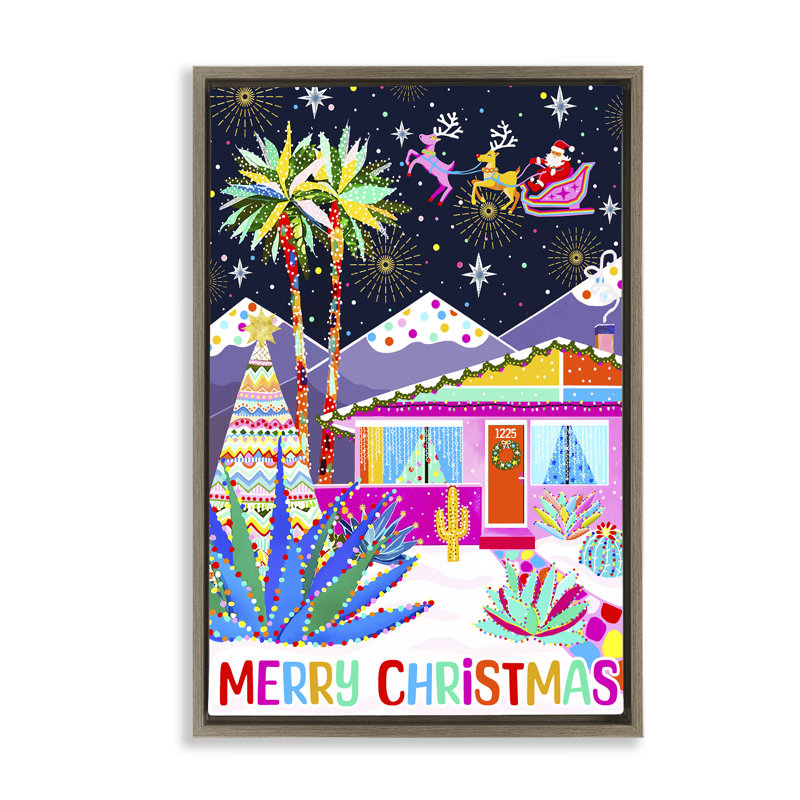«Whimsical Desert Christmas» par Jess Stempel, Cadre flottant orme Montalcino, H 31 po x l 21 po