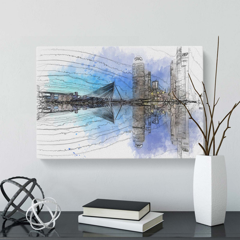 Reflection Of The Rotterdam Skyline In Abstract - Wrapped Canvas, 40cm H x 60cm W x 3cm D