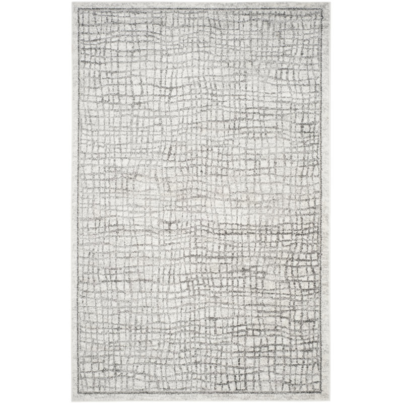 Tapis géométrique ivoire / argent Bethlyn, Rectangle 12 pi x 18 pi
