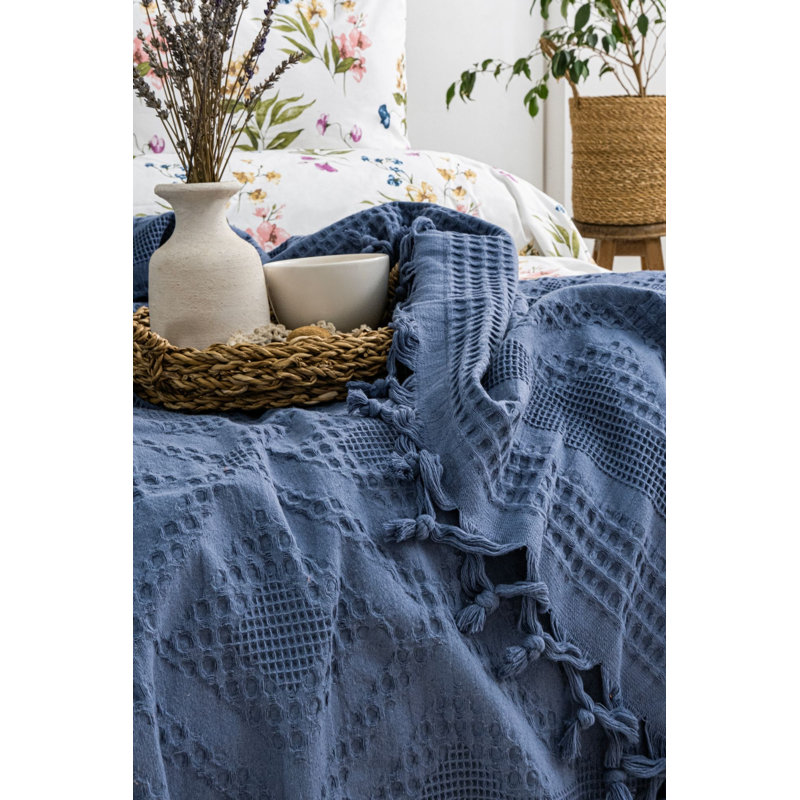 Luxury Double Pique Set, 100% Cotton, Indigo Color | Includes 87.0 x 94.5 inches Pique, 94.5 x 102.4 inches Flat Sheet & 19.7 x 27.6 inches Pillowcases (2 Pieces) | Soft, Durable, Machine Washable, Perfect for Elegant Bedding