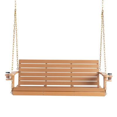  5 Ft 3-Person HDPE Patio Porch Swing With Rotatable Cup Holder In Teak