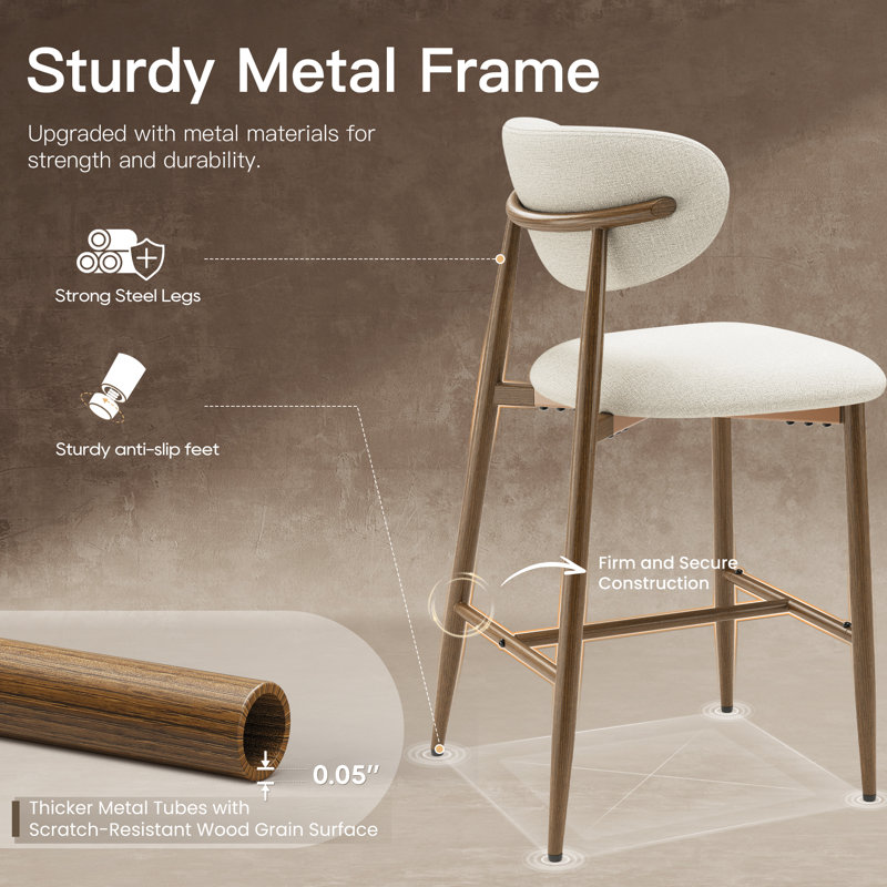 Tabouret de bar rembourré avec structure en métal massif, Beige